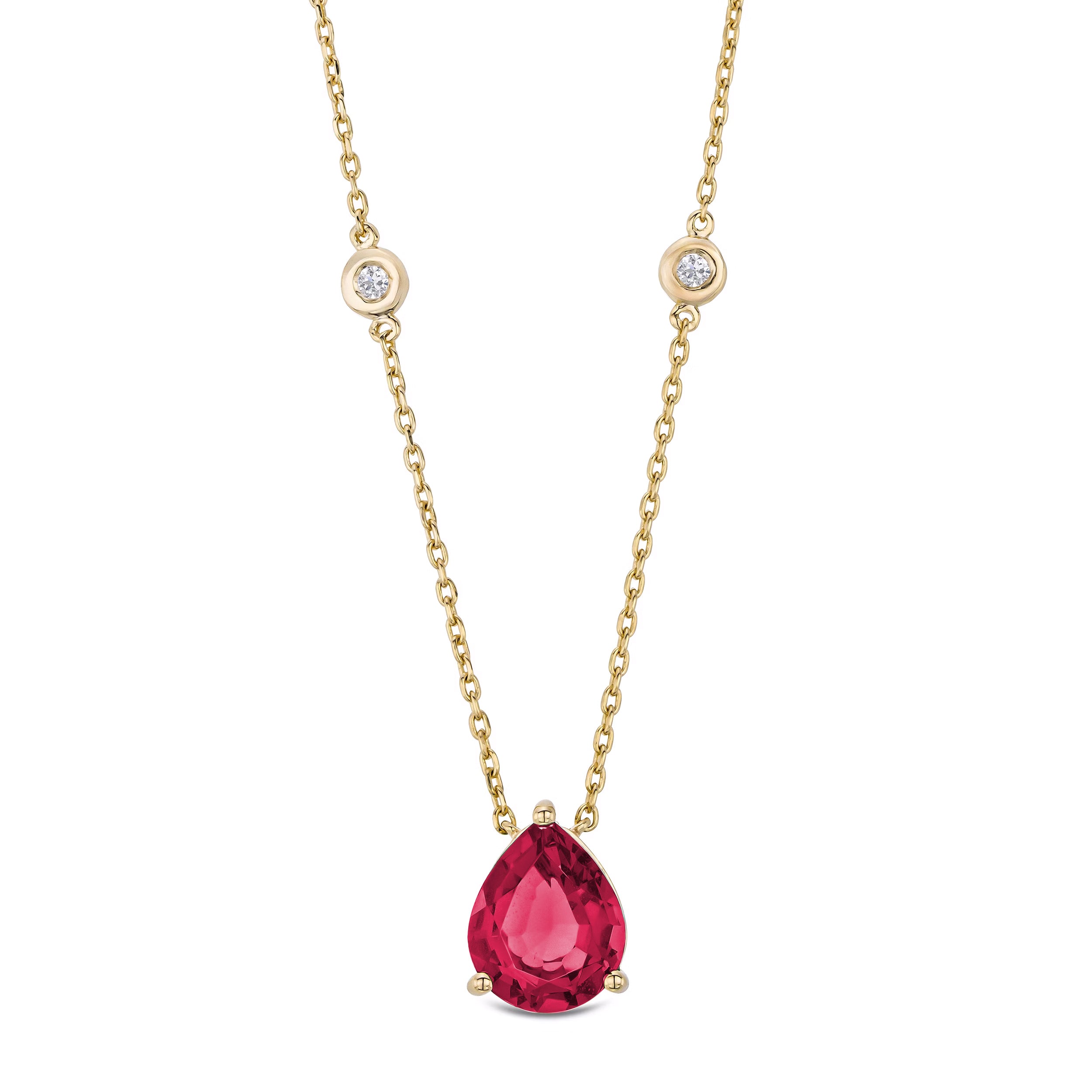 Astra 3.50ct Lab Ruby and Diamond Solitaire Pear Cut Necklace in 18K Gold Vermeil